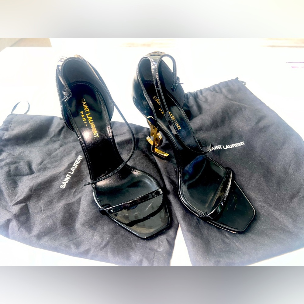 YSL Logo heel sandals.